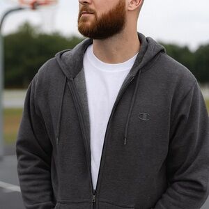 Champion Men's Large charcoal Gray full Zip-Up C-logo sweatshirt.  EUC.